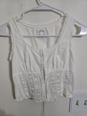With Jean - Adeline top - Cream Lace-Trim Cotton Camisole Top